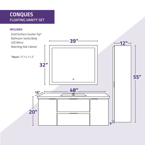 48 in. W x 20 in. H x 18 in. D Bath Vanity Set with Vanity Top in White with White Basin and Mirror