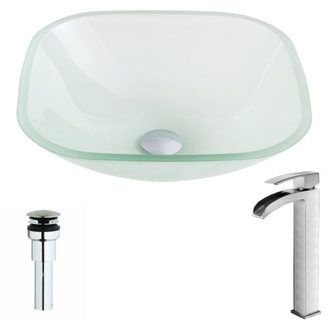 LSAZ081-097B - ANZZI Vista Series Deco-Glass Vessel Sink in Lustrous Frosted with Key Faucet in Brushed Nickel