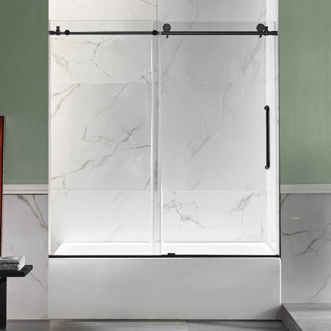 Anzzi 5 ft. Acrylic Rectangle Tub With 60 in. x 62 in. Frameless Sliding Tub Door