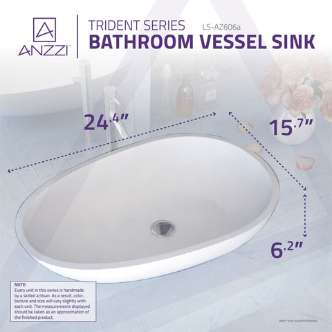 Trident One Piece Solid Surface Vessel Sink in Matte White
