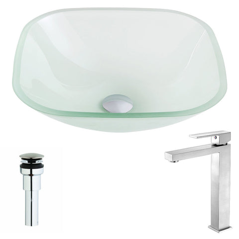 LSAZ081-096B - ANZZI Vista Series Deco-Glass Vessel Sink in Lustrous Frosted with Enti Faucet in Brushed Nickel