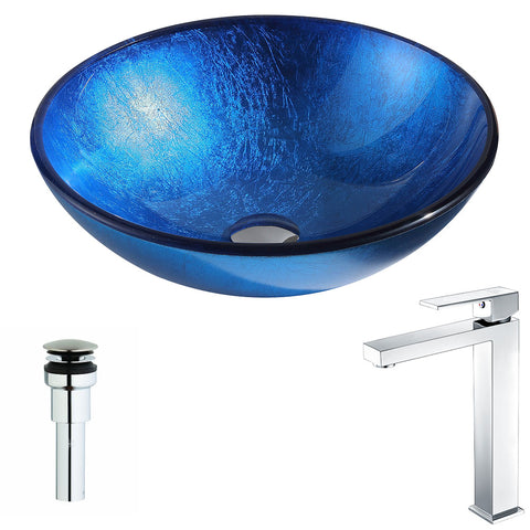 ANZZI Clavier Series Deco-Glass Vessel Sink in Lustrous Blue with Enti Faucet