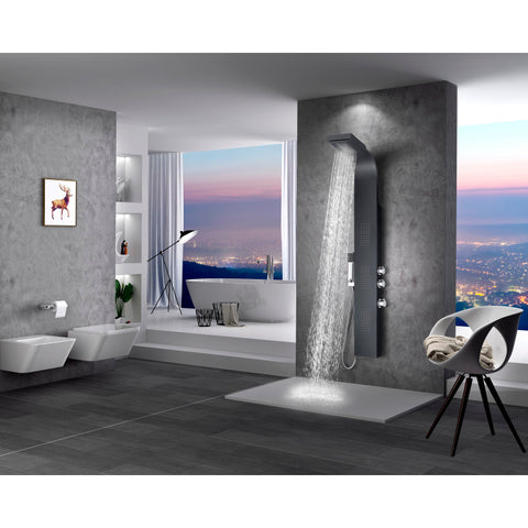 SP-AZ056 - ANZZI LEVEL Series 66 in. 3-Jetted Full Body Shower Panel System with Heavy Rain Shower and Body Jets and Spray Wand in Black