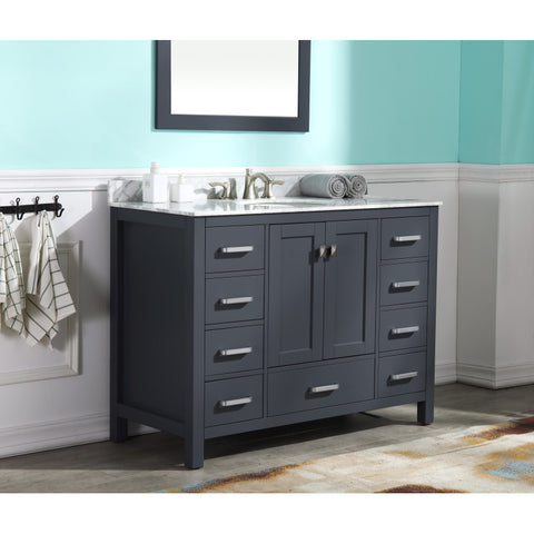 Chateau 48 in. W x 22 in. D Bathroom Bath Vanity Set with Carrara Marble Top with White Sink