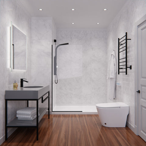 SD-AZFL06001MB - ANZZI Veil Series 34 in. x 74 in. H Fixed Frameless Shower Door in Matte Black with Tsunami Guard Tempered Clear Glass