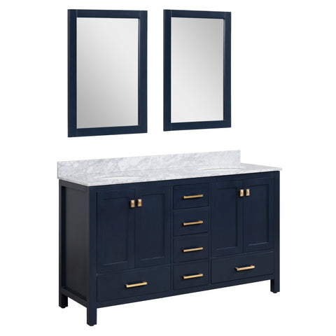 Chateau 60 in. W x 22 in. D Bathroom Vanity Set with Carrara Marble Top with White Sink