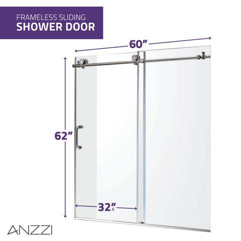 Anzzi 5 ft. Acrylic Rectangle Tub With 60 in. x 62 in. Frameless Sliding Tub Door