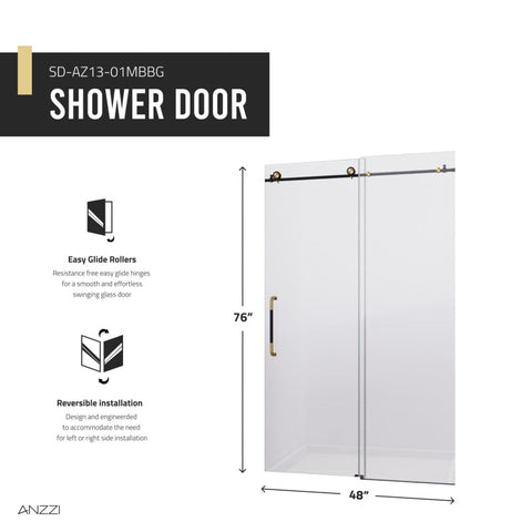Madam Series 48 in. by 76 in. Frameless Sliding Shower Door with Handle
