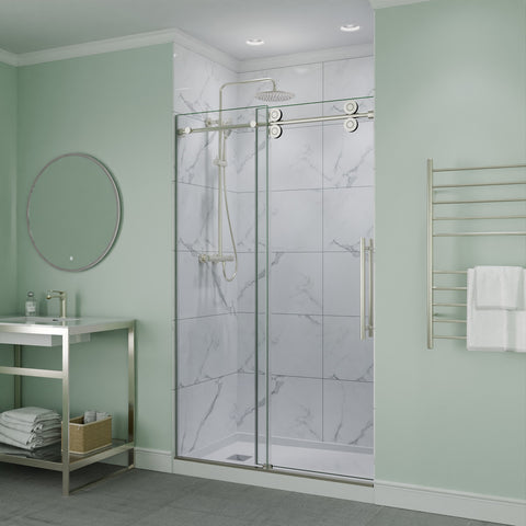 ANZZI Series 44 to 48 in. x 76 in. Frameless Shower Door with Sliding in Brushed Nickel with Tsunami Guard Tempered Clear Glass