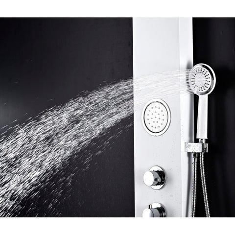 SP-AZ057 - ANZZI Aquifer Series 56 in. Full Body Shower Panel System with Heavy Rain Shower and Body Jets and Spray Wand in White