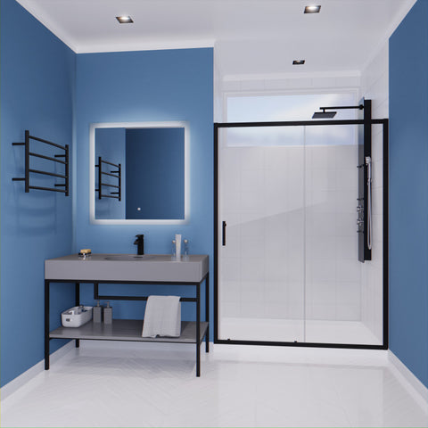 SD-AZ052-02MB - ANZZI Halberd Series 60 in. x 72 in. H Sliding Framed Shower Door in Matte Black with Tsunami Guard Tempered Clear Glass