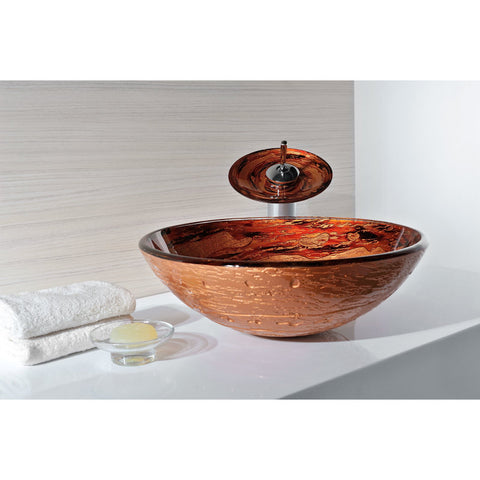 LS-AZ061 - ANZZI Stanza Series Vessel Sink in Brown with Pop-Up Drain and Matching Faucet in Lustrous Brown