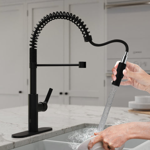 KF-AZ303MB - ANZZI Ola Hands Free Touchless 1-Handle Pull-Down Sprayer Kitchen Faucet with Motion Sense and Fan Sprayer in Matte Black