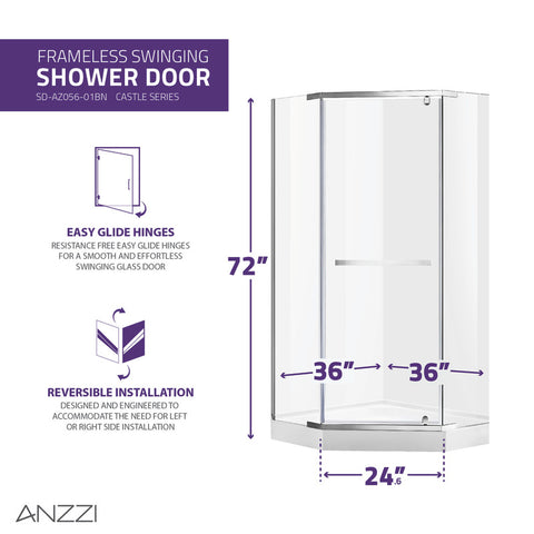Castle Series 49 in. x 72 in. Semi-Frameless Shower Door with TSUNAMI GUARD