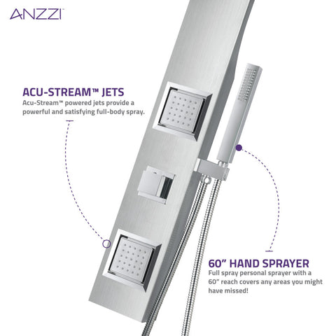 ANZZI Aura 2-Jetted Shower Panel with Heavy Rain Shower & Spray Wand