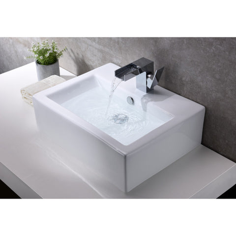 LS-AZ130 - ANZZI Vitruvius Series 21 in. L x 16 in. W Deck Mount Rectangular Non-Porous Bathroom Vessel Sink in Glossy White Ceramic