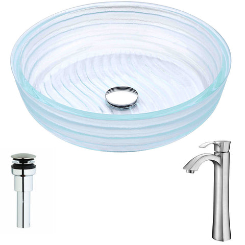 ANZZI Canta Series Deco-Glass Vessel Sink in Lustrous Translucent Crystal with Harmony Faucet