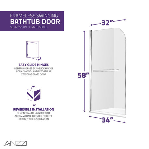 ANZZI 5 ft. Acrylic Rectangle Tub With 34 in. x 58 in. Frameless Tub Door