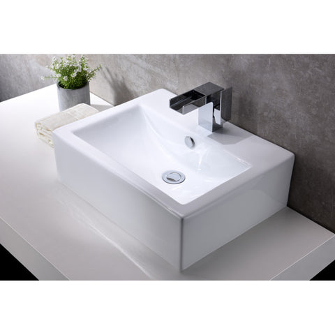 LS-AZ130 - ANZZI Vitruvius Series 21 in. L x 16 in. W Deck Mount Rectangular Non-Porous Bathroom Vessel Sink in Glossy White Ceramic
