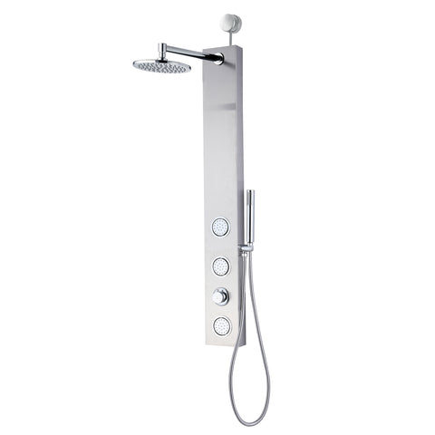 Beverly Series 43 in. 3-Jetted Shower Panel Tower in Brushed Nickel with Rain Showerhead, Spray Wand & DIY Friendly