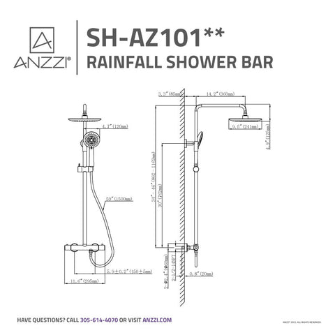 ANZZI Heavy Rainfall Stainless Steel Shower Bar with Hand Sprayer