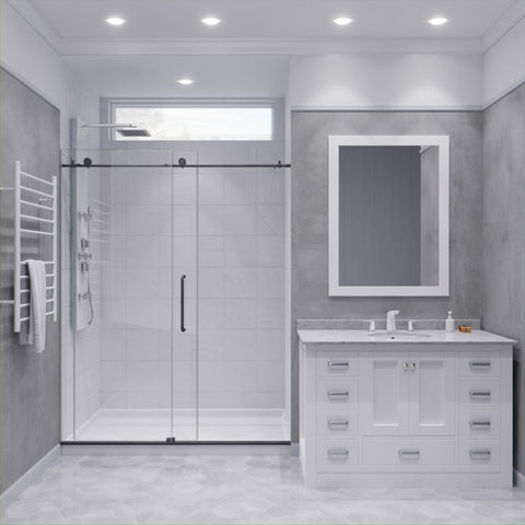 Leon Series 60 in. by 76 in. Frameless Sliding Shower Door with Handle