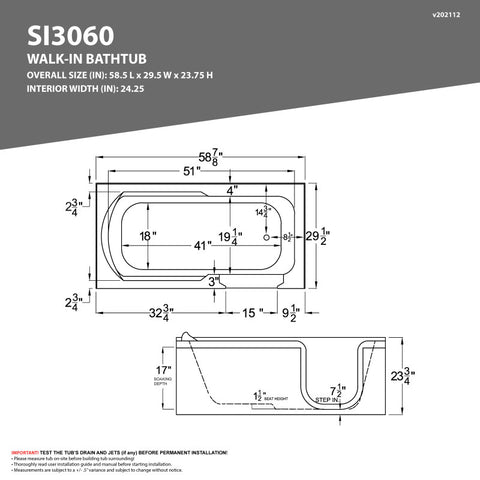 30 in. x 60 in. Left Drain Step-In Walk-In Whirlpool Tub with Low Entry Threshold in White