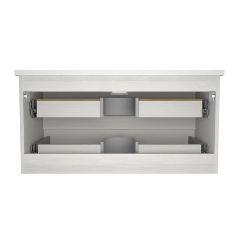 39 in W x 20 in H x 18 in D Bath Vanity with Cultured Marble Vanity Top in White with White Basin & Mirror