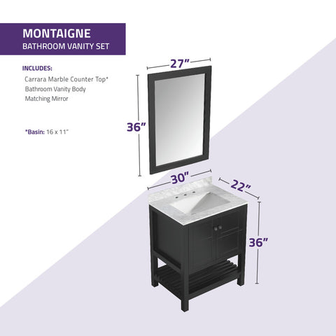 Montaigne 30 in. W x 22 in. D Bathroom Bath Vanity Set with Carrara Marble Top with White Sink