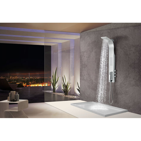 SP-AZ076 - ANZZI Pier Series 48 in. Full Body Shower Panel with Heavy Rain Shower and Body Jets and Spray Wand in Brushed Steel