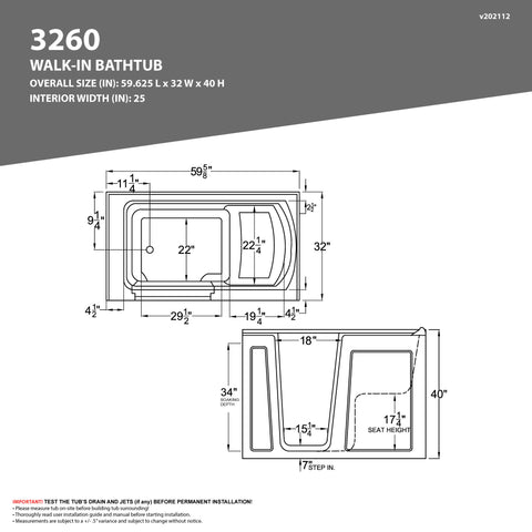 32 in. x 60 in. Left Drain Quick Fill Walk-In Whirlpool and Air Tub with Powered Fast Drain in White