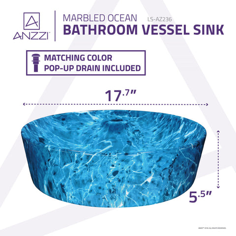 Marbled Series Ceramic Vessel Sink in Marbled Ocean Finish