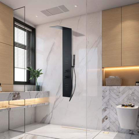 Collines Series 55 in. 2-Jetted Shower Tower in Matte Black with Heavy Rain Showerhead, Spray Wand, and DIY Friendly