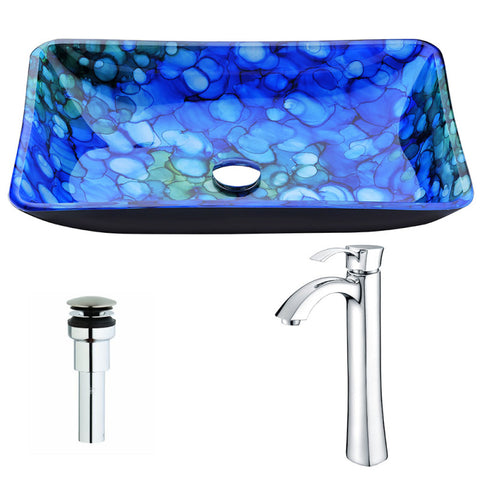 LSAZ040-095 - ANZZI Voce Series Deco-Glass Vessel Sink in Lustrous Blue with Harmony Faucet in Chrome