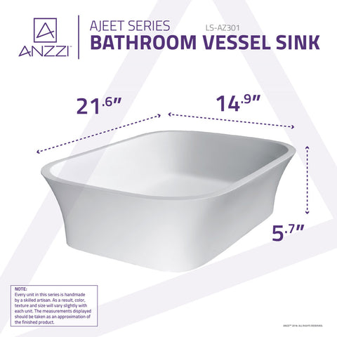 ANZZI Ajeet Solid Surface Vessel Sink in White