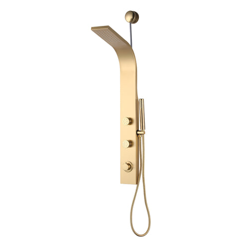 Cici Series 39 in. 2-Jetted Shower Tower with Heavy Rain Shower and Body Jets and Spray Wand in Brushed Gold