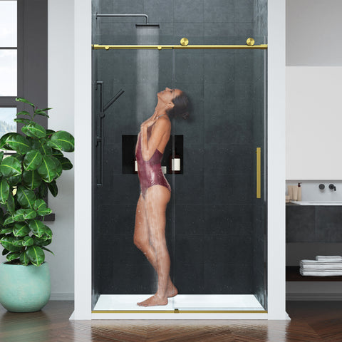 ANZZI Mountain Series Reversible Frameless Sliding Glass Shower Door with Soft-Close System