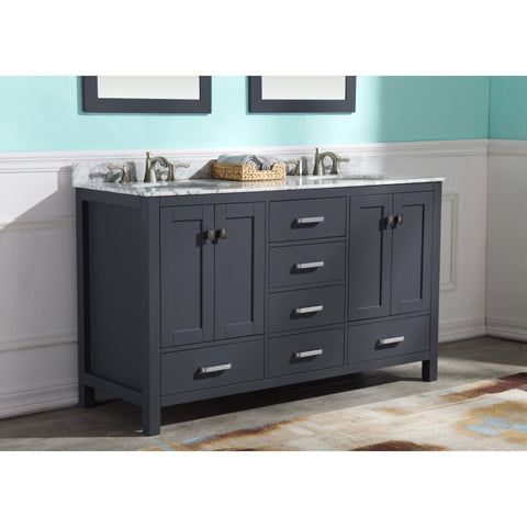 Chateau 60 in. W x 22 in. D Bathroom Vanity Set with Carrara Marble Top with White Sink
