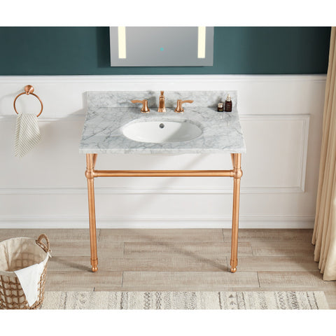 CS-FGC004-RG - ANZZI Verona 34.5 in. Console Sink in Rose Gold with Carrara White Counter Top
