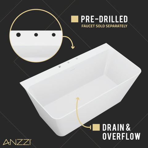 Vault Series 59 in. x 30 in. Flat Bottom Acrylic Freestanding 63 Gallon Soaking Bathtub with Center Drain in White