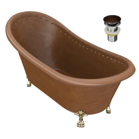 BT-017 - ANZZI Sivas 66 in. Handmade Copper Slipper Clawfoot Non-Whirlpool Bathtub in Hammered Antique Copper