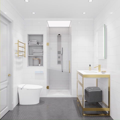 SD-AZ8075-01BG - ANZZI Passion Series 24 in. x 72 in. H Hinged Frameless Shower Door in Brushed Gold  with Tsunami Guard Tempered Glass