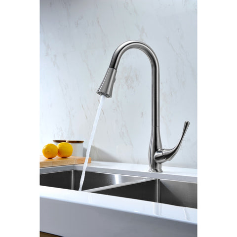KF-AZ042 - ANZZI Singer Series Single-Handle Pull-Down Sprayer Kitchen Faucet in Brushed Nickel