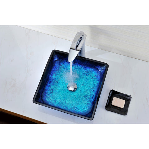 LS-AZ056 - ANZZI Viace Series 15 in. Bathroom Vessel Sink with Scratch-Tough and Stain-Resistant Non-Porous Surface in Blazing Blue Glass