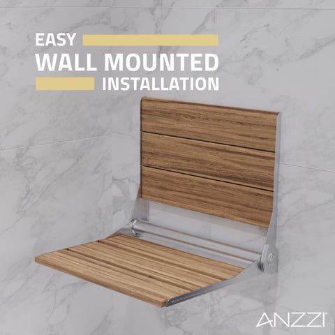 ANZZI Saxon 17 in. Teak Wall Mounted Folding Shower Seat