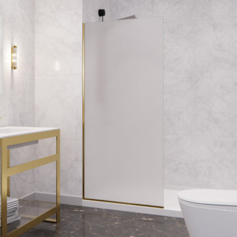 SD-AZFL06001BGF - ANZZI Veil Series 34 in. x 74 in. H Fixed Frameless Shower Door in Brushed Gold with Tsunami Guard Tempered Frosted Glass