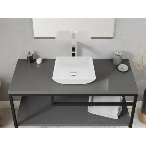 LS-AZ912 - ANZZI Solstice Series 16 in. L x 16 in. W Square Bathroom Vessel Sink in White Finish Glass with Chrome Pop-Up Drain