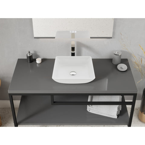 LS-AZ912 - ANZZI Solstice Square Glass Vessel Bathroom Sink with White Finish