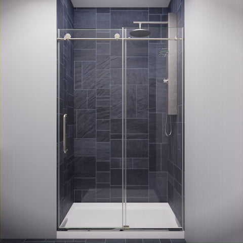 Leon Series 48 in. by 76 in. Frameless Sliding Shower Door with Handle