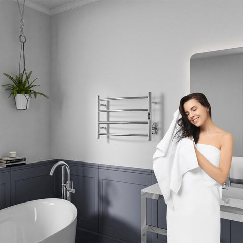 TW-AZ018CH - ANZZI Glow Series 4-Bar Wall Mounted Electric Bathroom Towel Warmer Rack in Polished Chrome Finish Stainless Steel